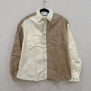 NWT ASOS DESIGN Mens Extreme Oversized Spliced Shirt Neutral Stone Size S Small
